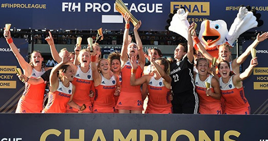 Netherlands celebrate winning the first women's FIH Pro League title with victory over Australia in Amsterdam ©FIH