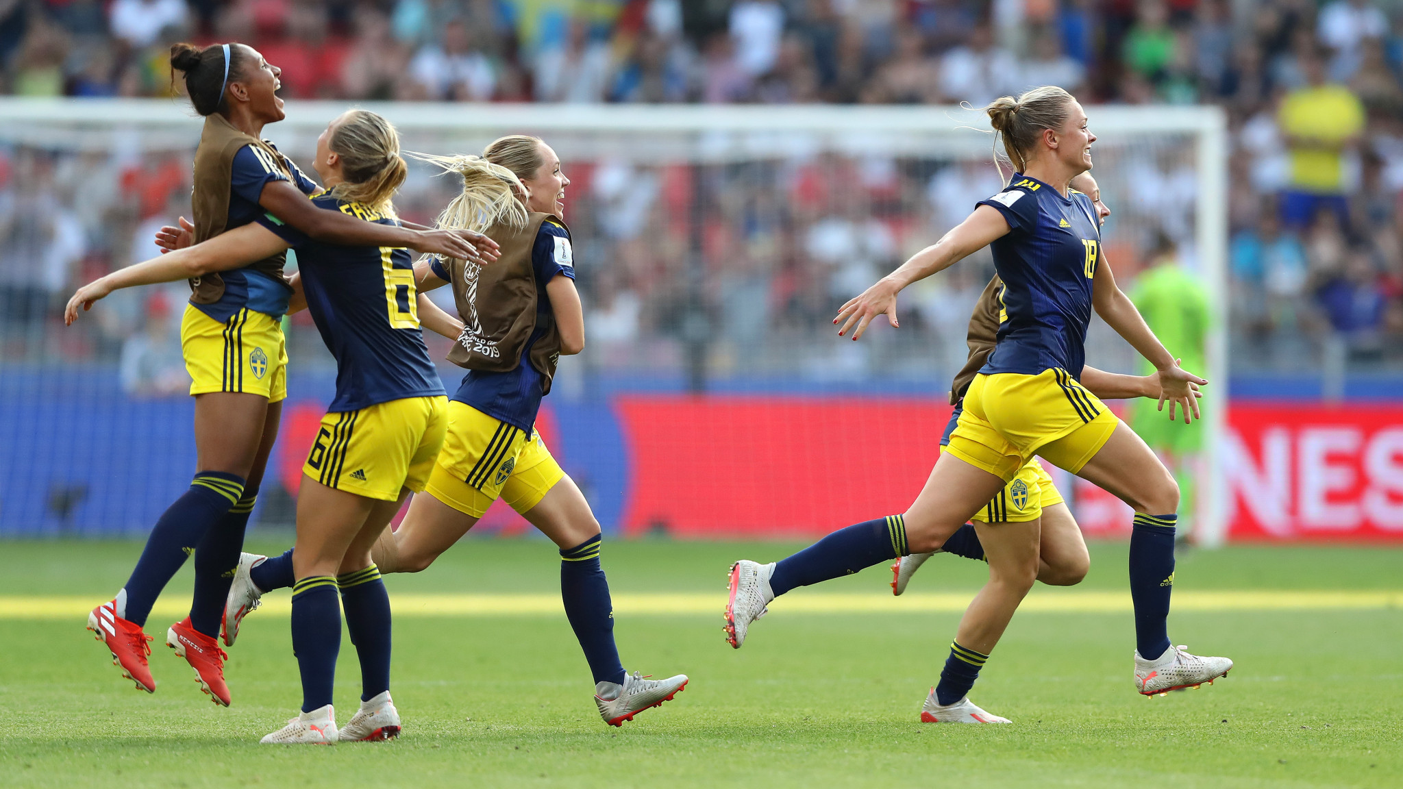 Sweden celebrate beating Germany in the quarter-final of the FIFA Women's World Cup ©Getty Images