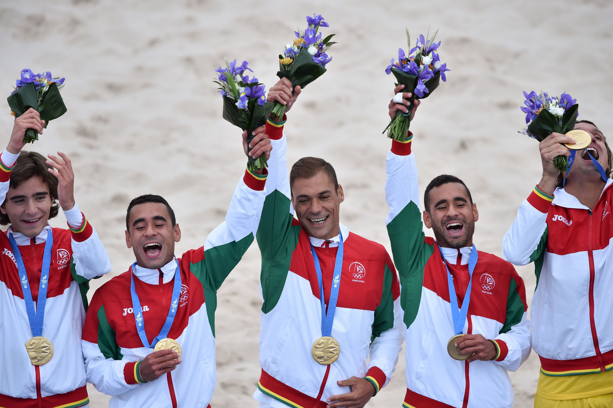 The Portuguese players celebrated with their gold medals ©Getty Images