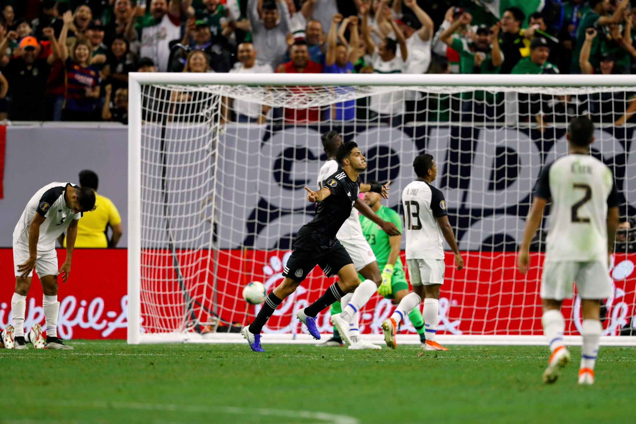 Mexico's Raúl Jiménez celebrates opening the scoring against Costa Rica in the CONCACAF Gold Cup quarter-finals in Houston, a match they eventually won 5-4 on penalties ©Getty Images
