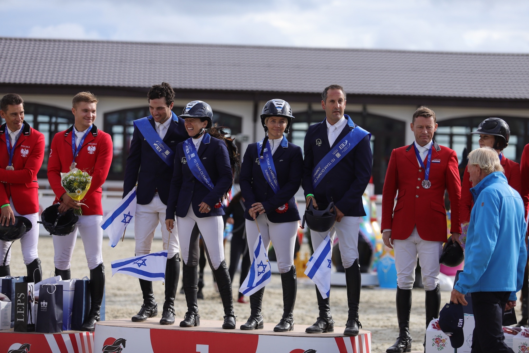 The Israeli team of, left to right, Daniel Bluman, Dani Waldman, Ashlee Bond and Elad Yaniv clinched their countries place at the Tokyo 2020 Olympic Games with victory at the Group C qualifier in Moscow ©FEI