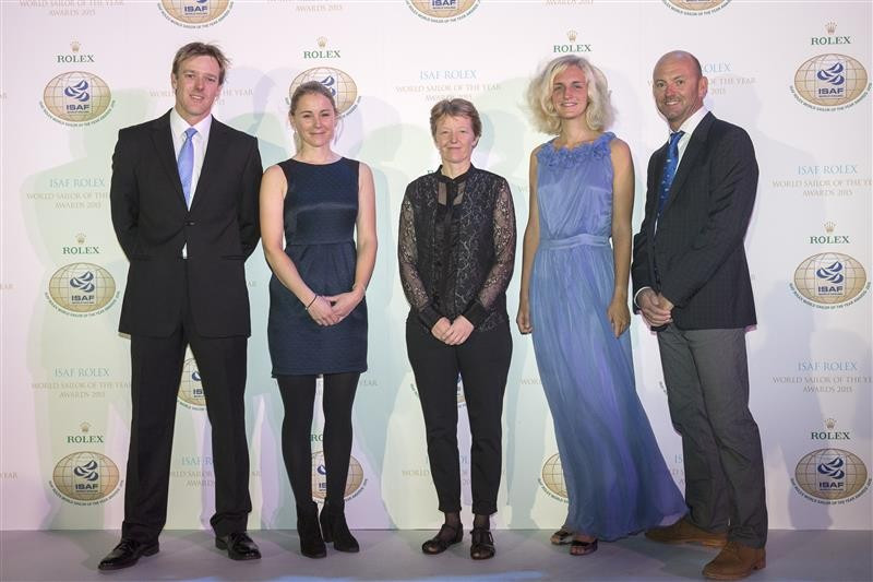 Great Britain's Sarah Ayton (centre, left) was among the winners at the 2015 ISAF World Sailor of the Year Awards ©Rolex/Qilai Shen