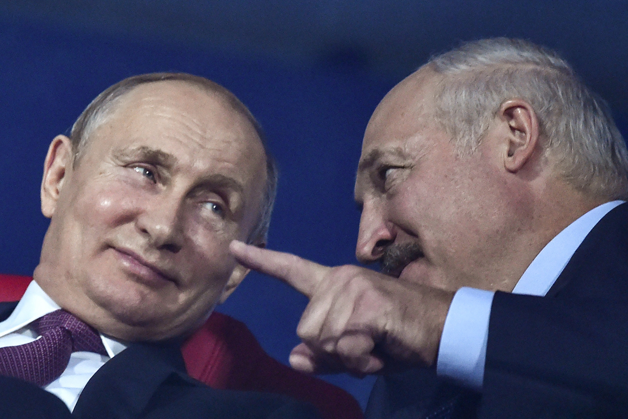 Vladimir Putin, left, and Alexander Lukashenko, respective Presidents of Russia and Belarus, pictured  at lat night's Closing Ceremony of the Minsk 2019 Games ©Getty Images