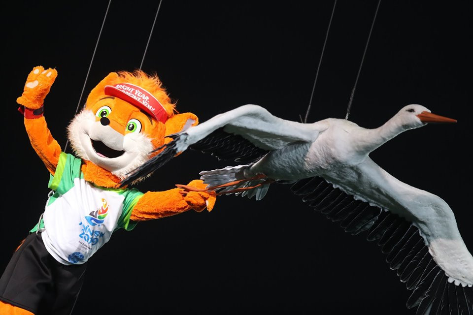 Minsk 2019 mascot Lesik played a big part in last night's Closing Ceremony, which honoured the past but also explored the future of Belarus ©Minsk 2019 