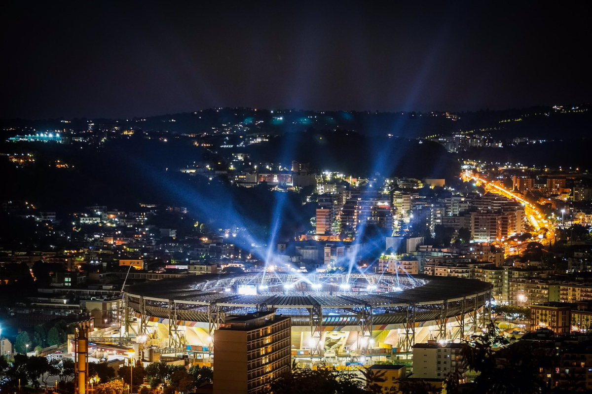 San Paolo Stadium is captured from above as the Balich Worldwide Shows production gets under way ©CONI
