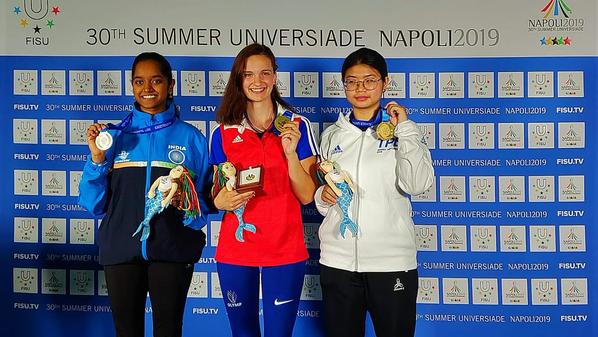 Czech Lucie Brazdova was first, India's Valarivan Elavenil second and Chinese Taipei's Lin Ying-shin third ©Naples 2019