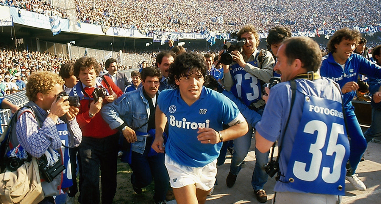 A crowd of 70,000 packed into the San Paolo to see Diego Maradona officially unveiled as a Napoli player in 1984 ©Getty Images