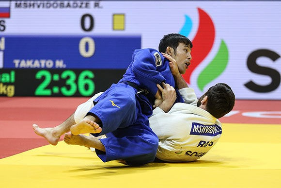 Naohisa Takato of Japan overcame Georgia's Robert Mshvidobadze at the IJF Grand Prix in a repeat of the World Championships under-60kg final ©IJF