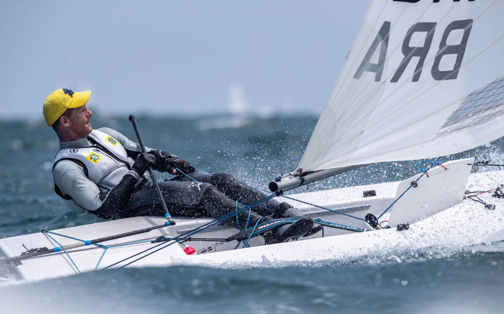 Brazil's double Olympic champion Robert Scheidt moved up to fifth in final qualifying today at the Laser Men's World Championship in Mino Bay, Japan ©Junichi Hirai/Bulkhead Magazine Japan