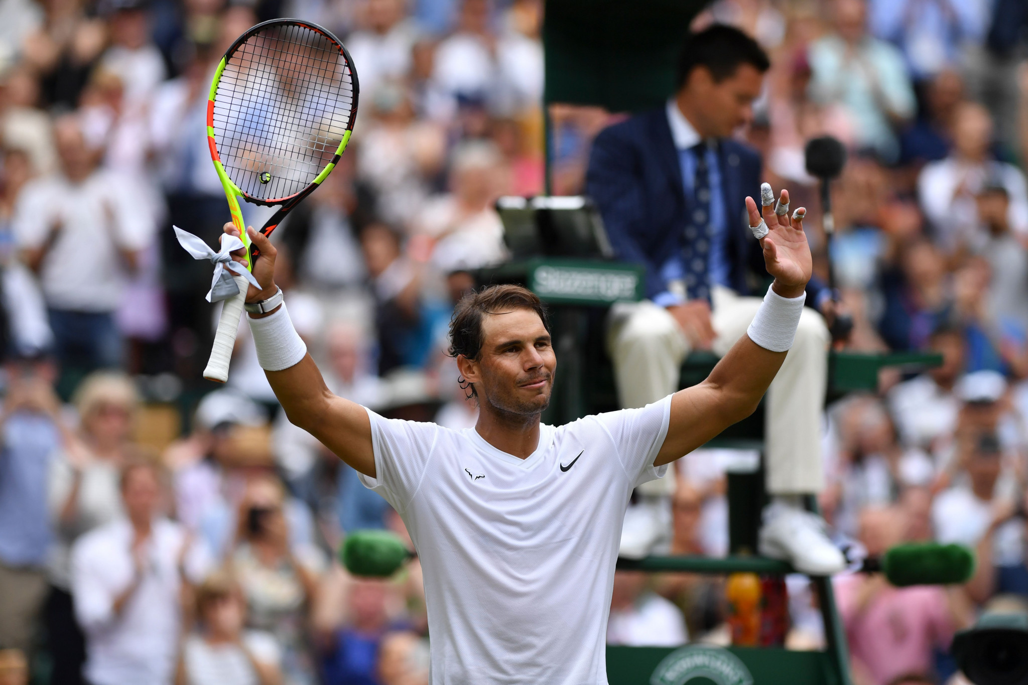 Rafael Nadal celebrates defeating Jo-Wilfried Tsonga at Wimbledon ©Getty Images