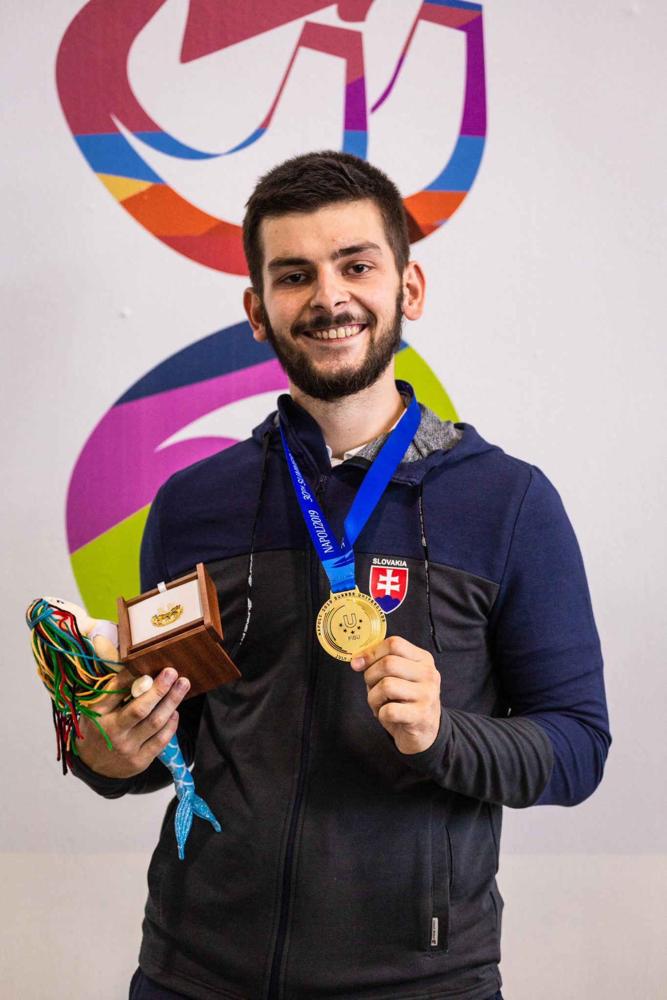Patrik Jany of Slovakia showed nerves of steel to win the men's 10m air rifle contest ©Naples 2019