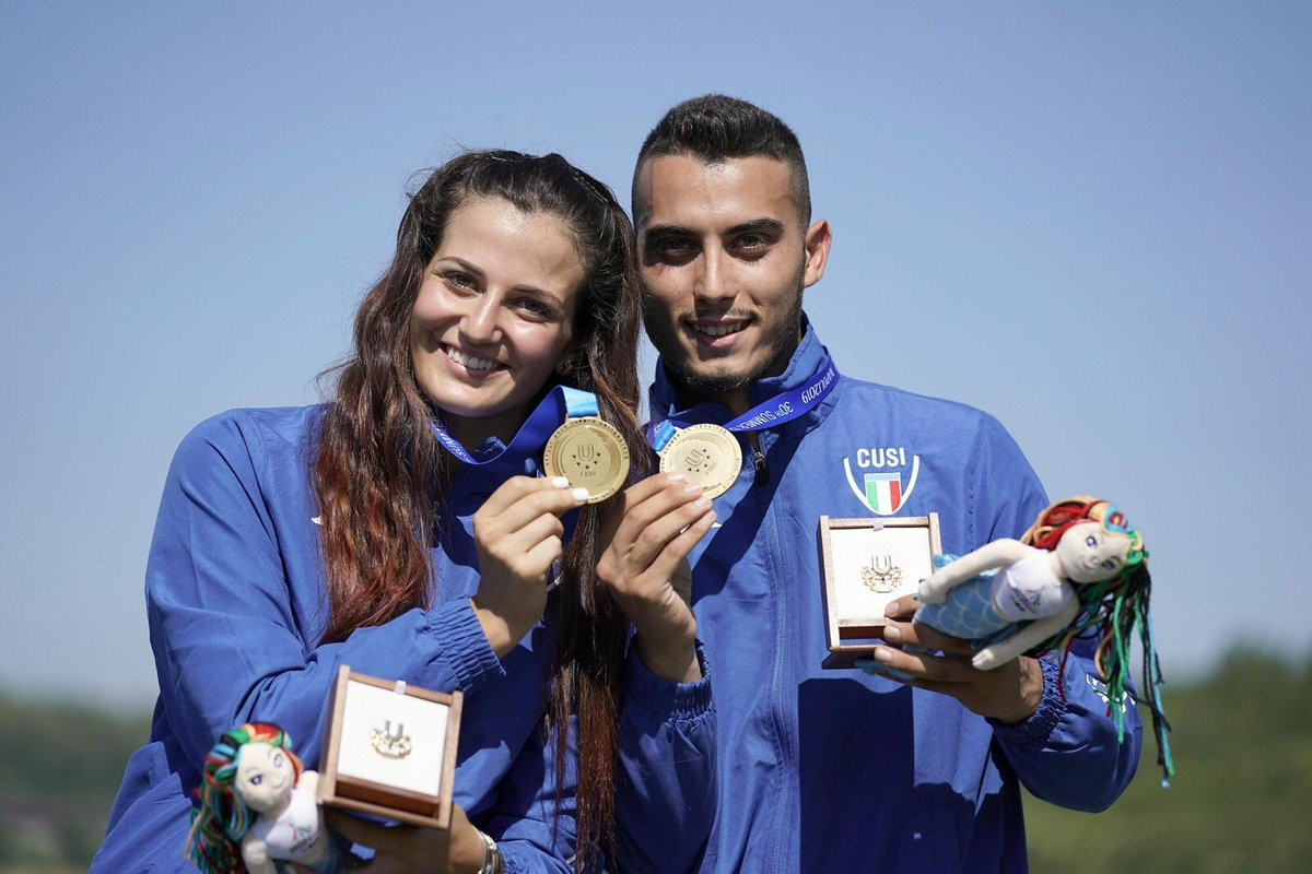 Italy's Simone D'Ambrosia and Fiammetta Rossi won the mixed team trap shooting gold medal ©Naples 2019