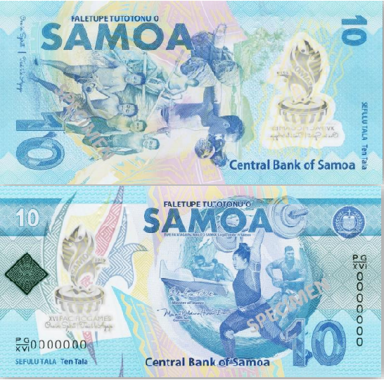 A special edition WST$10 banknote has been released in Samoa to celebrate their hosting of the 2019 Pacific Games ©Samoa 2019