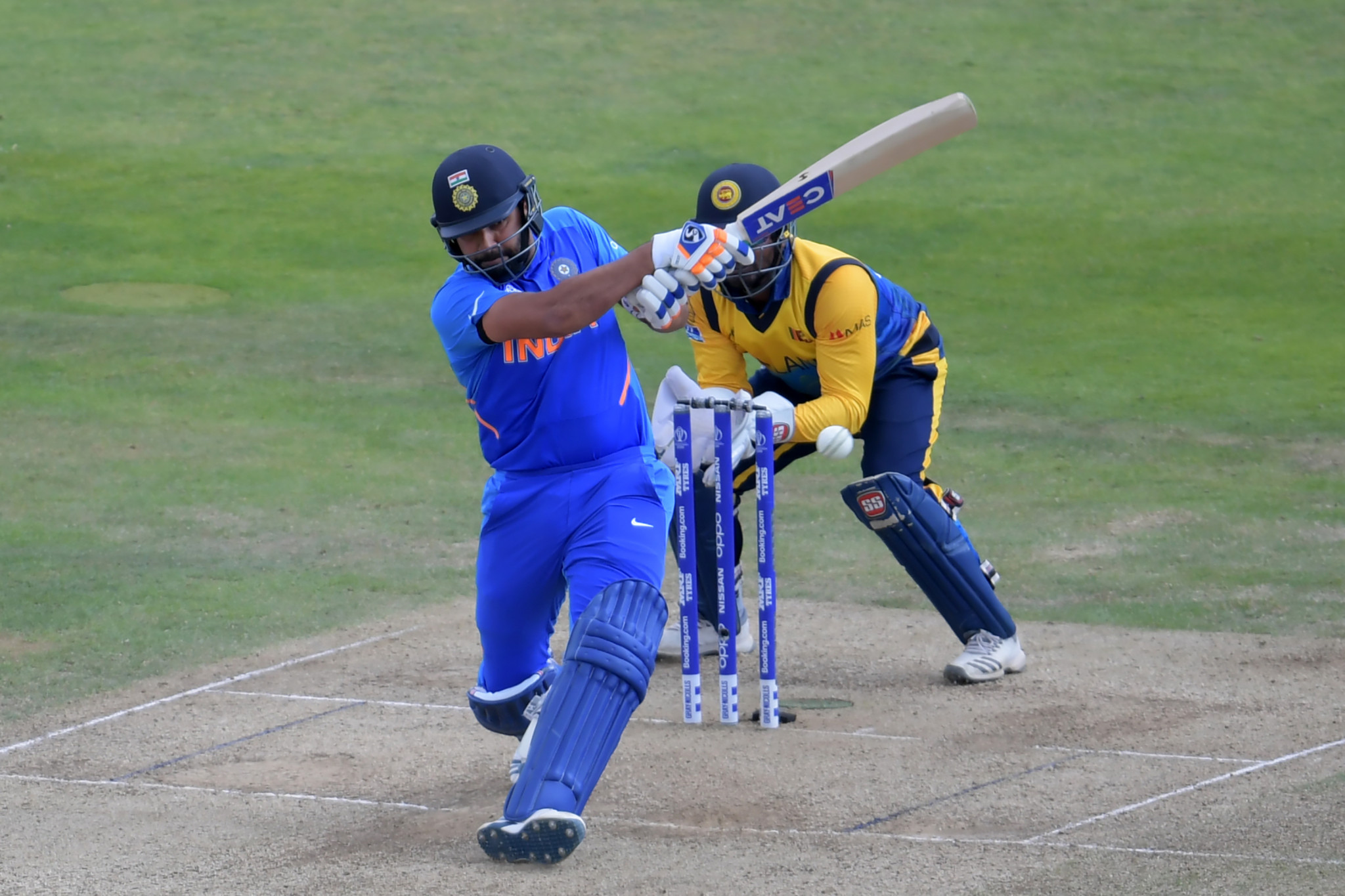 Rohit Sharma became the first batsman to score five centuries at a World Cup as he hit 103 in India's seven-wicket victory over Sri Lanka ©Getty Images