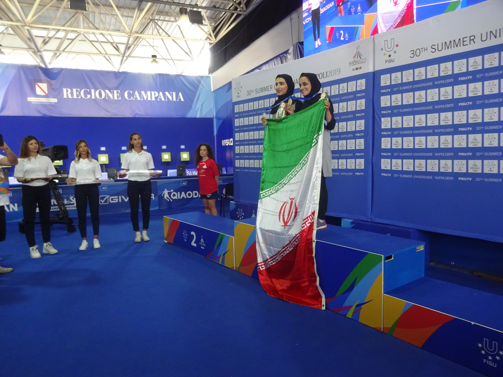 Iran claimed gold and silver in the women's 10m air pistol final at Mostra d'Oltremare ©Philip Barker