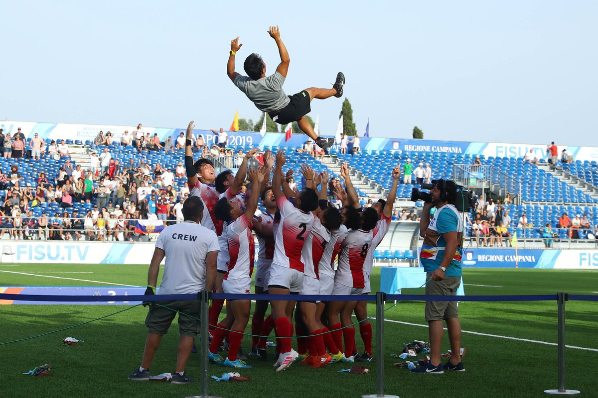 The Japanese men's rugby sevens team celebrated their Universiade gold medal ©FISU