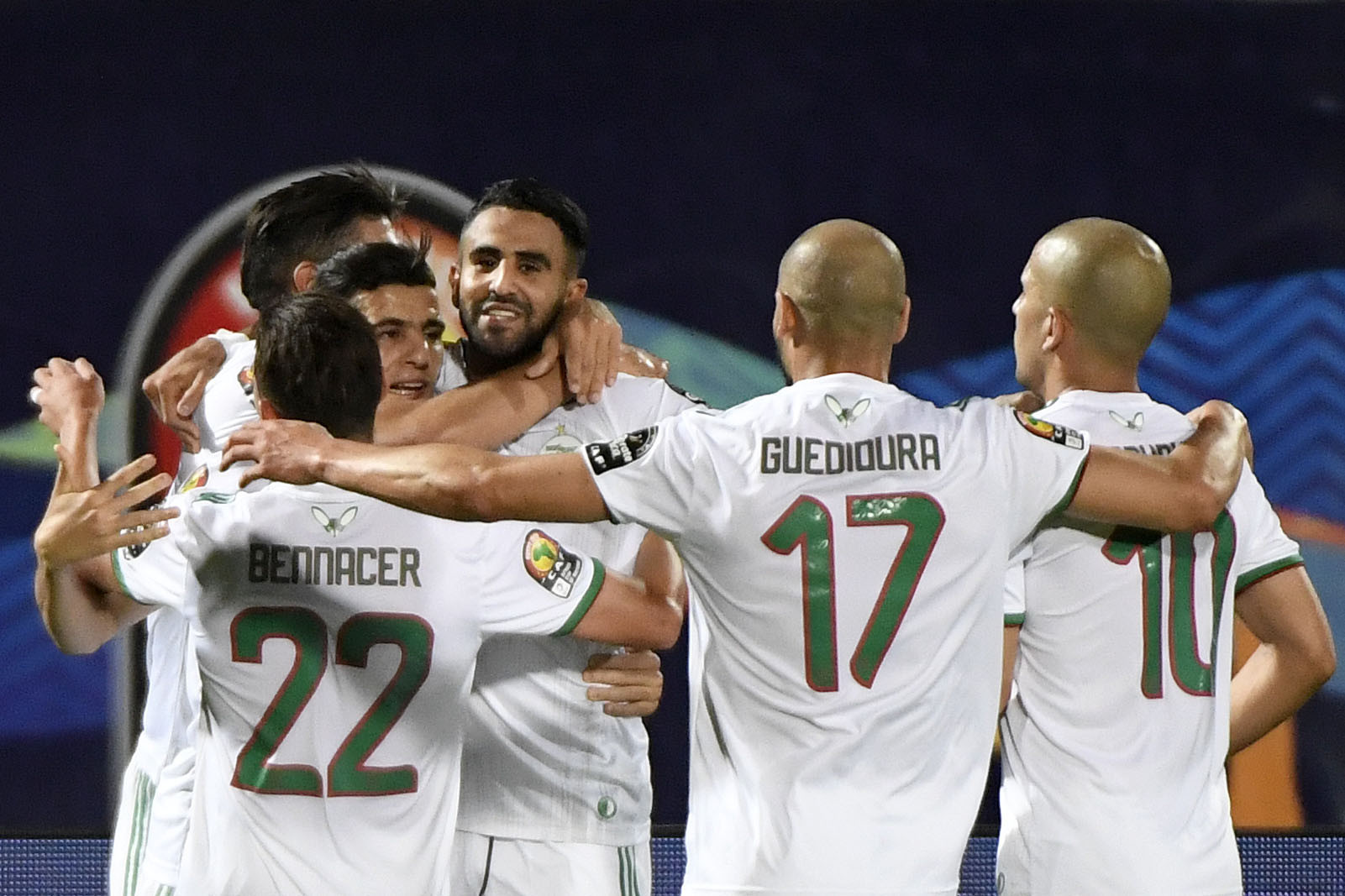Riyad Mahrez, centre, was on target for Algeria in their win against Guinea ©Getty Images
