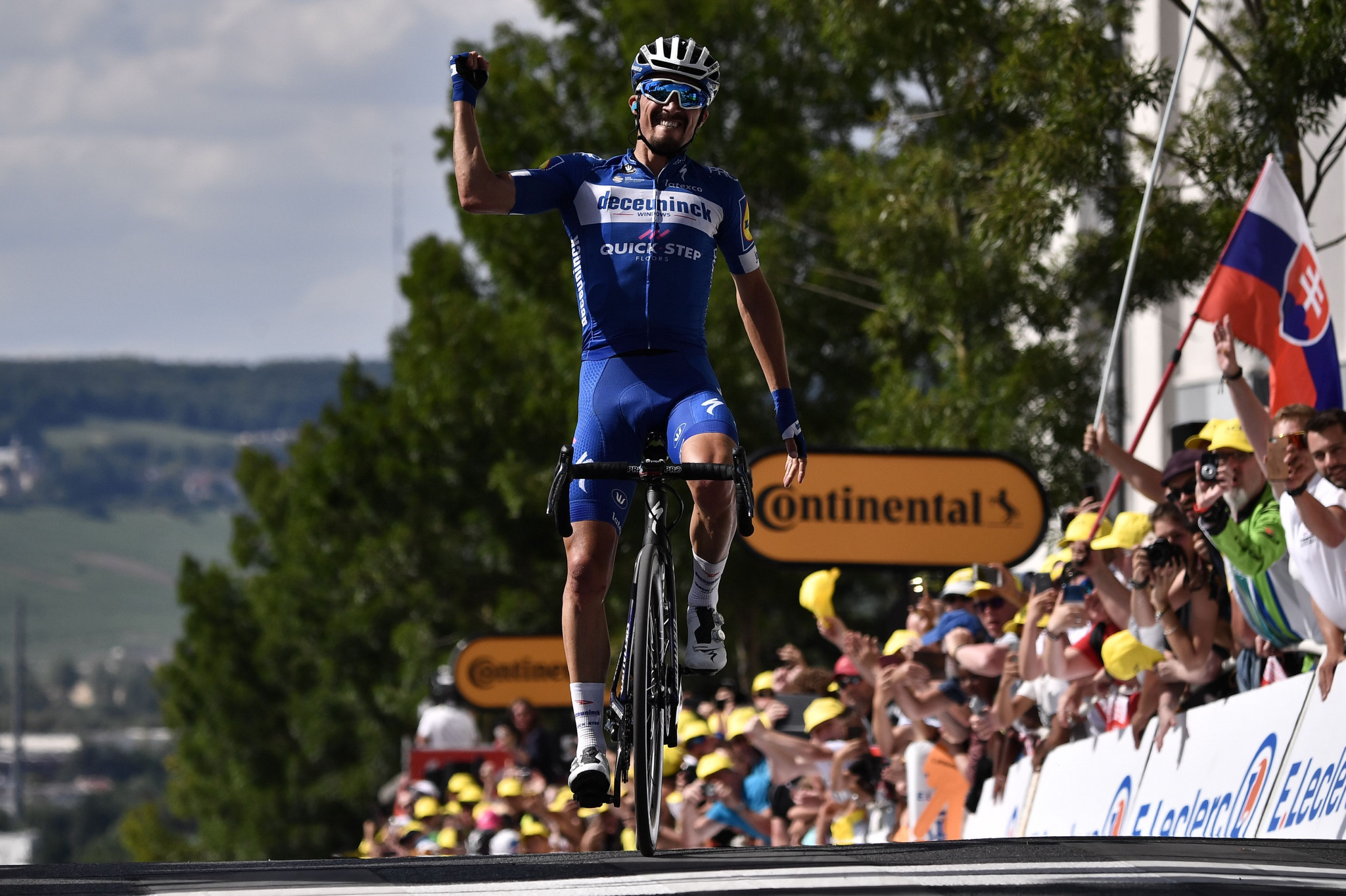World number one Julian Alaphilippe powered to victory with a strong attack on stage three of the Tour de France ©Getty Images