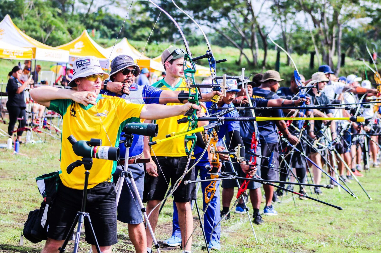 Contestants line up to take their shot in the archery on Tuesday ©PacificGames News Service