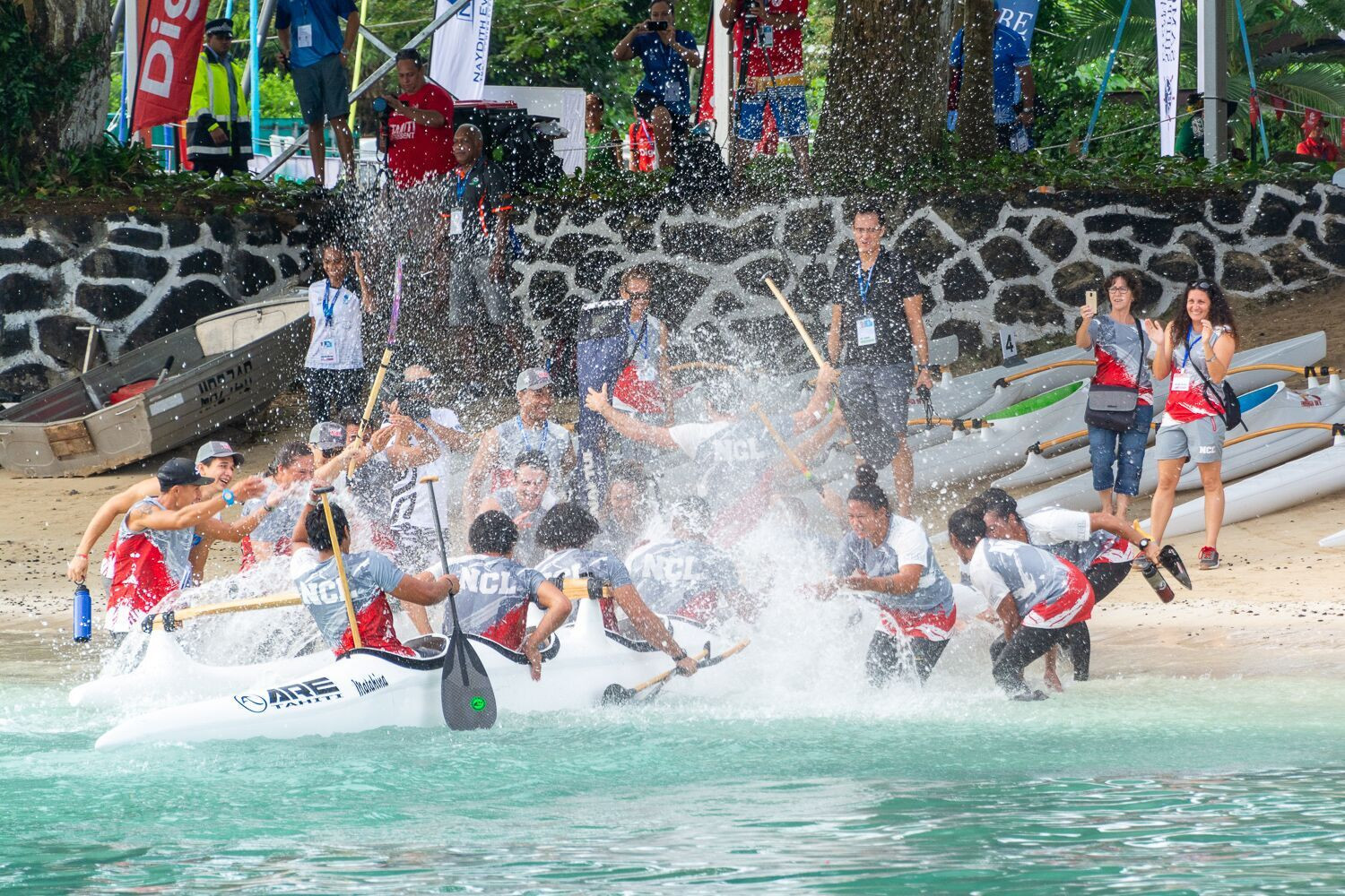 New Caledonia make a splash in the va'a at Apia waterfront ©Games News Service