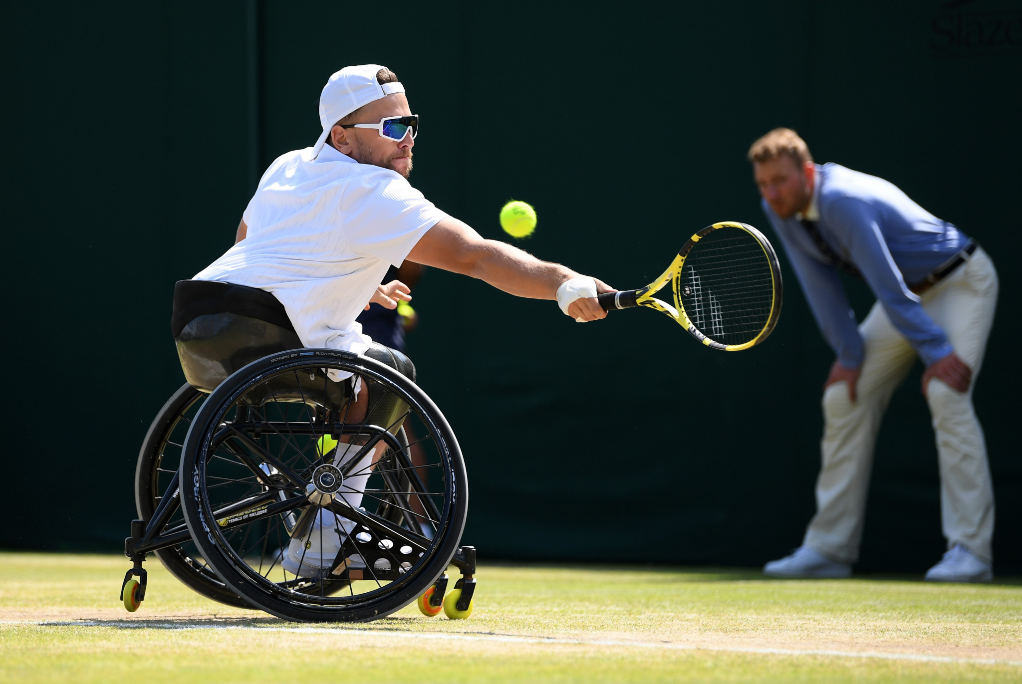Doubles partners Dylan Alcott, pictured, and Andy Lapthorne progressed to the singles final as quad wheelchair tennis made its competitive debut at Wimbledon today ©Getty Images