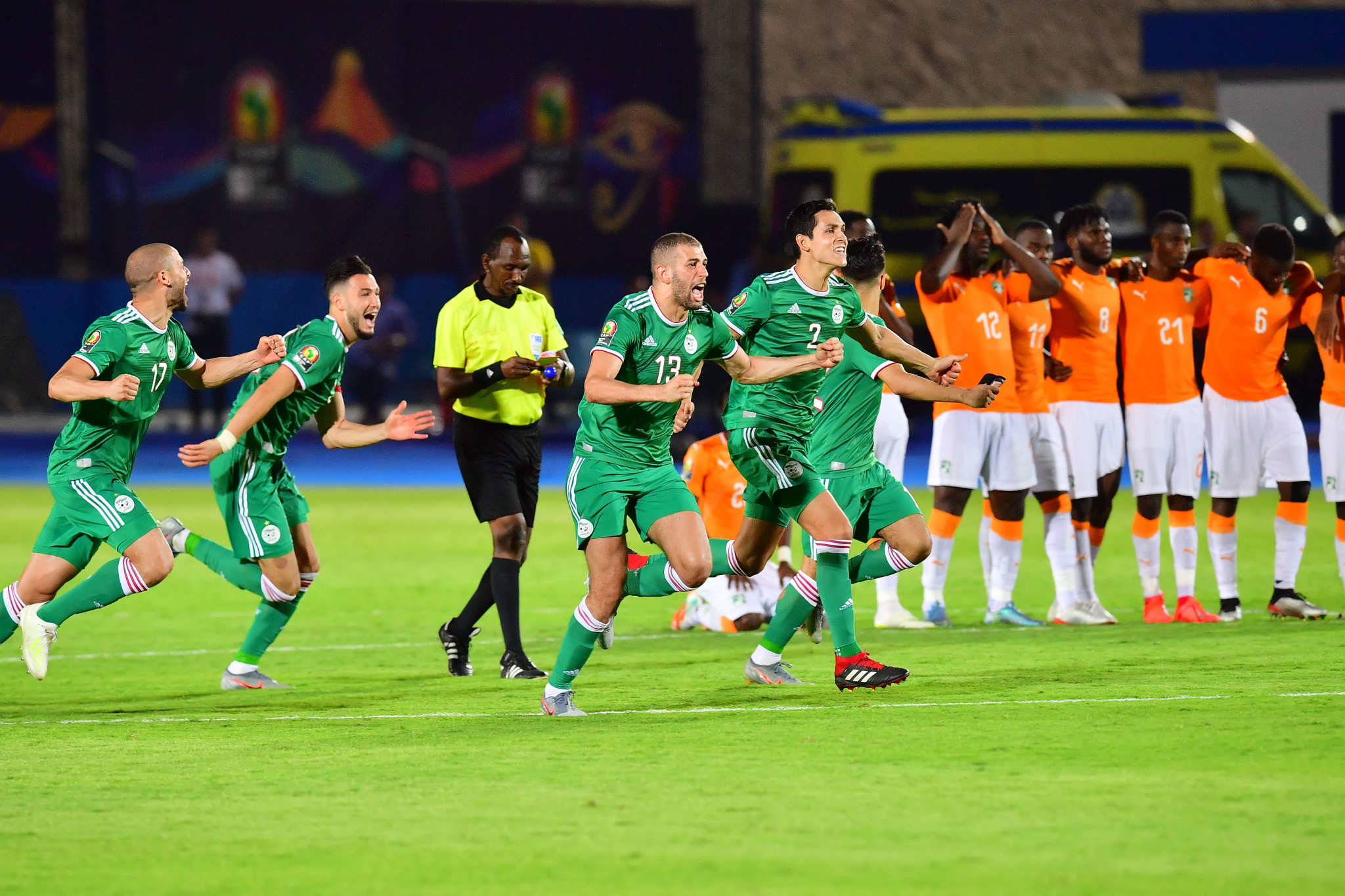 Algeria celebrate winning a penalty shootout against Ivory Coast in the Africa Cup of Nations quarter-finals ©Getty Images