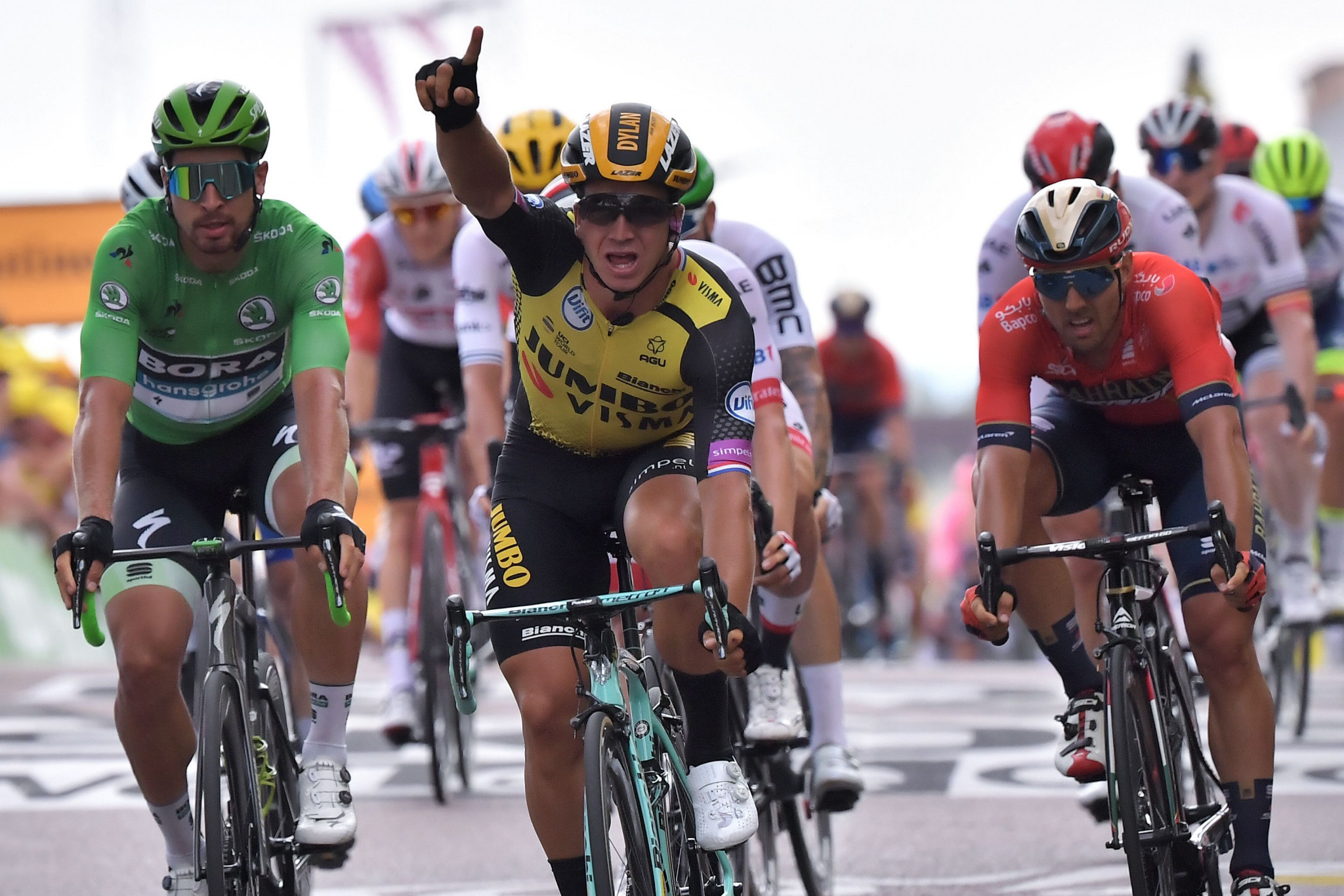 The Netherlands' Dylan Groenewegen won stage seven of the Tour de France after coming out on top in a dramatic sprint to the line ©Getty Images