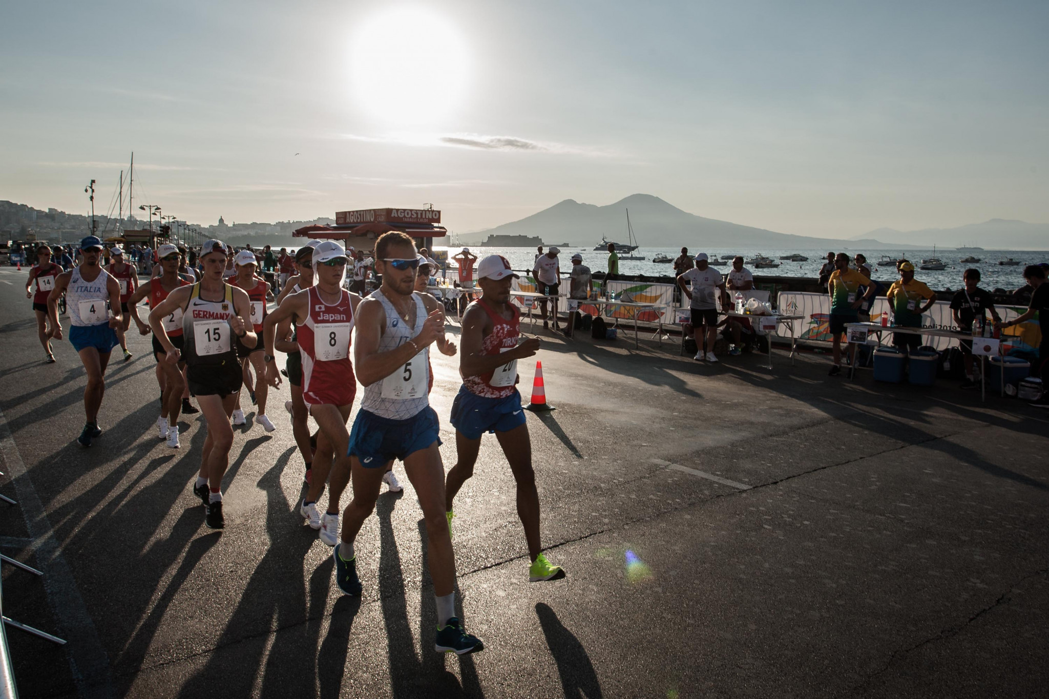 The Summer Universiade 20km race walk had a stunning backdrop with views over to Mount Vesuvius ©Naples 2019
