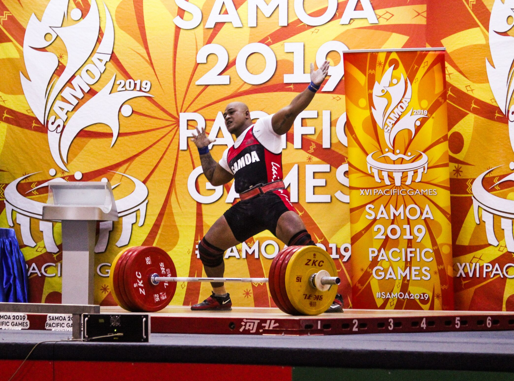 A total of 56 gold medals were handed out on the middle Saturday of the Pacific Games, including several in weightlifting ©Samoa 2019 