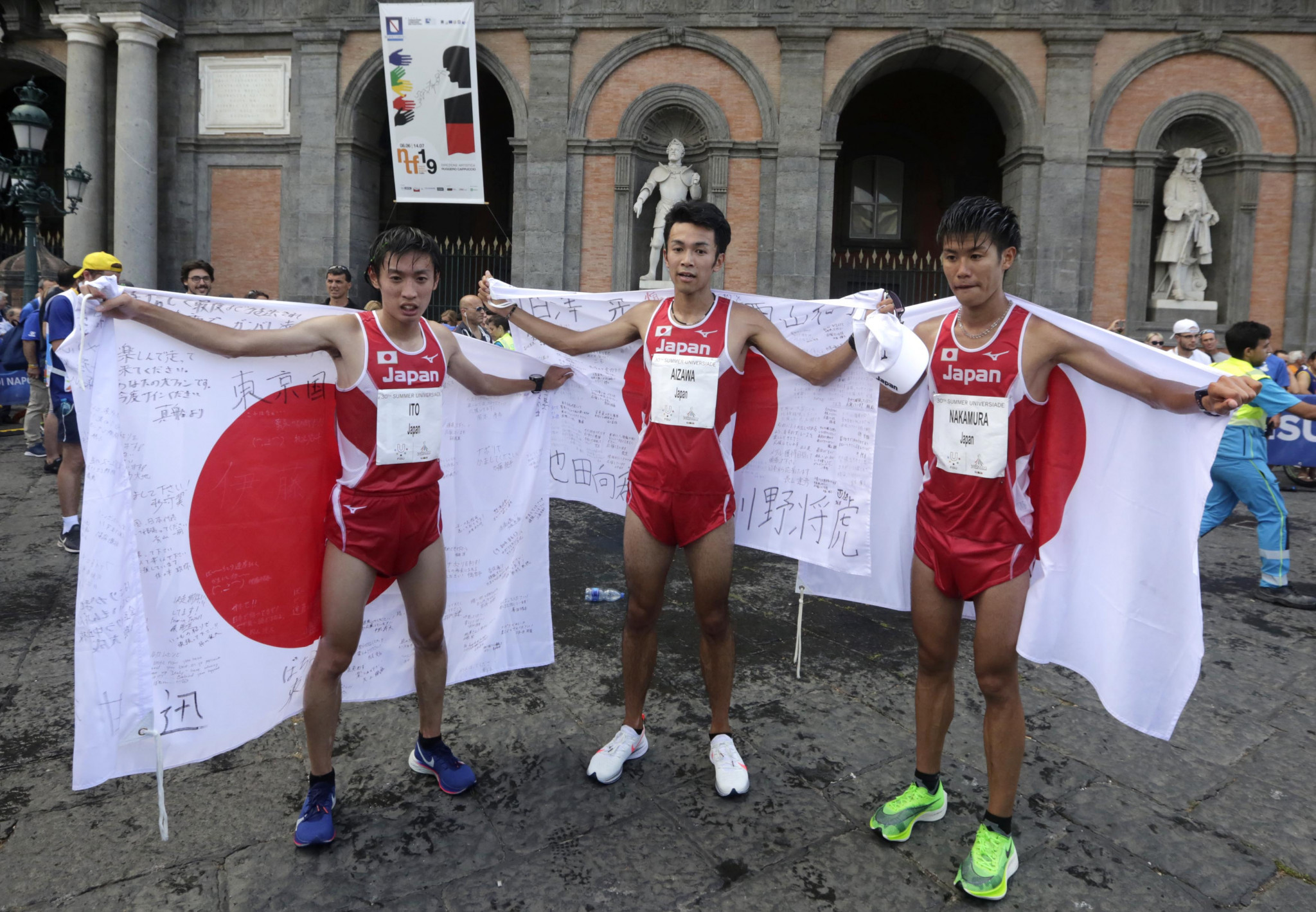 Japan grabbed a one-two-three in the men's half marathon after two Chinese athletes were disqualified for violating competition rules ©Naples 2019 