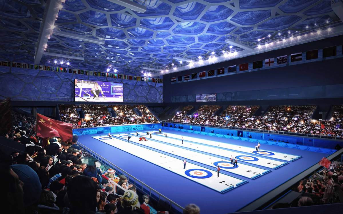 The Water Cube – to be renamed the Ice Cube for the Winter Olympic Games when it hosts curling – will be among the venues fitted with the new environmentally-friendly cooling technology by Beijing 2022 ©Beijing 2022