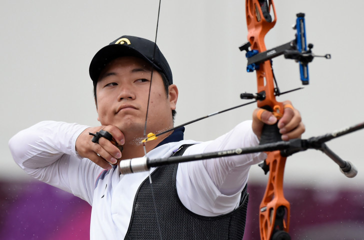 South Korea's former world champion and Rio 2016 team gold medallist Lee Seung-yun in action today at the Tokyo 2020 archery test event ©Getty Images