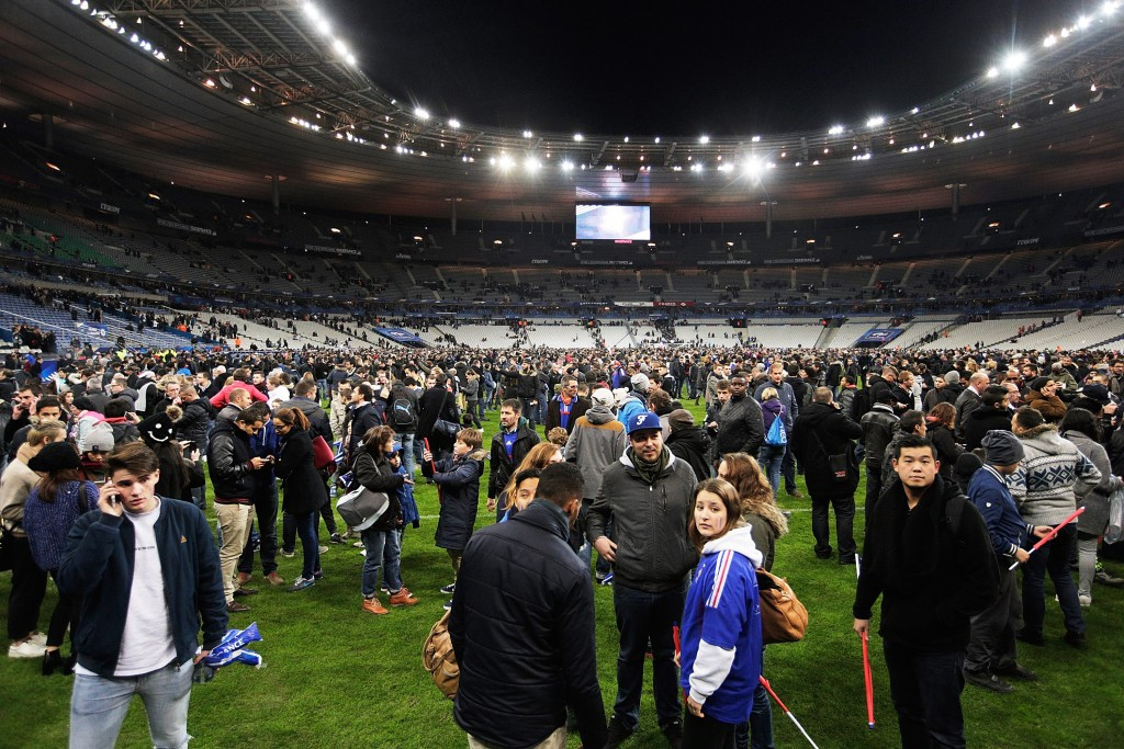 Spectators were evacuated onto the pitch following the end of the friendly between France and Germany following explosions at the Stade de France 