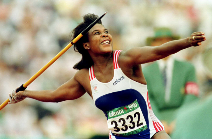 Tessa Sanderson competing at her sixth Olympics, the Atlanta 1996 Games, 12 years after winning the javelin title in Los Angeles ©Getty Images
