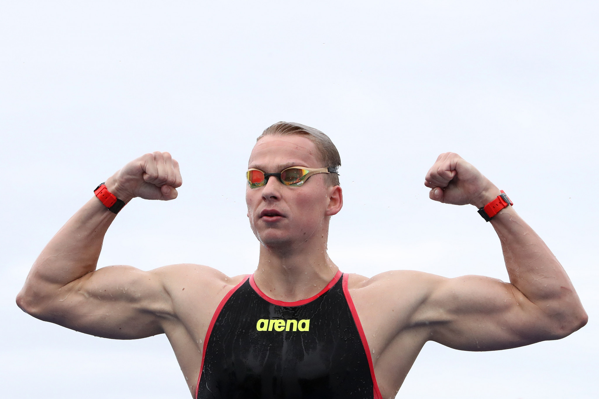 Rob Muffels celebrates after Germany won the team open water event ©Getty Images  