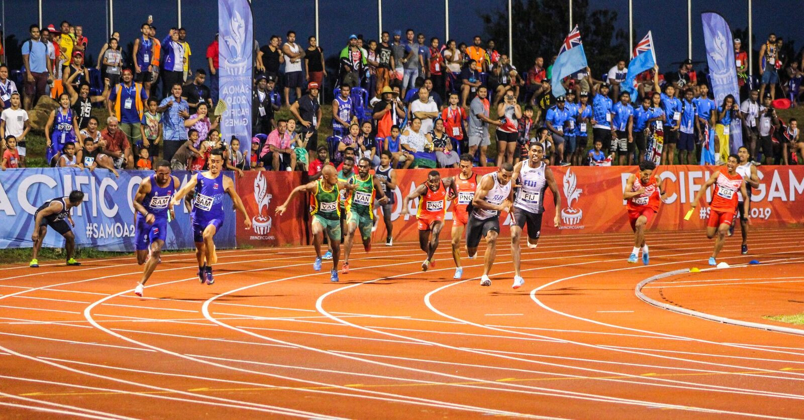 The action at the athletics was ended in traditional fashion with the 4x100m relay events ©Games News Service