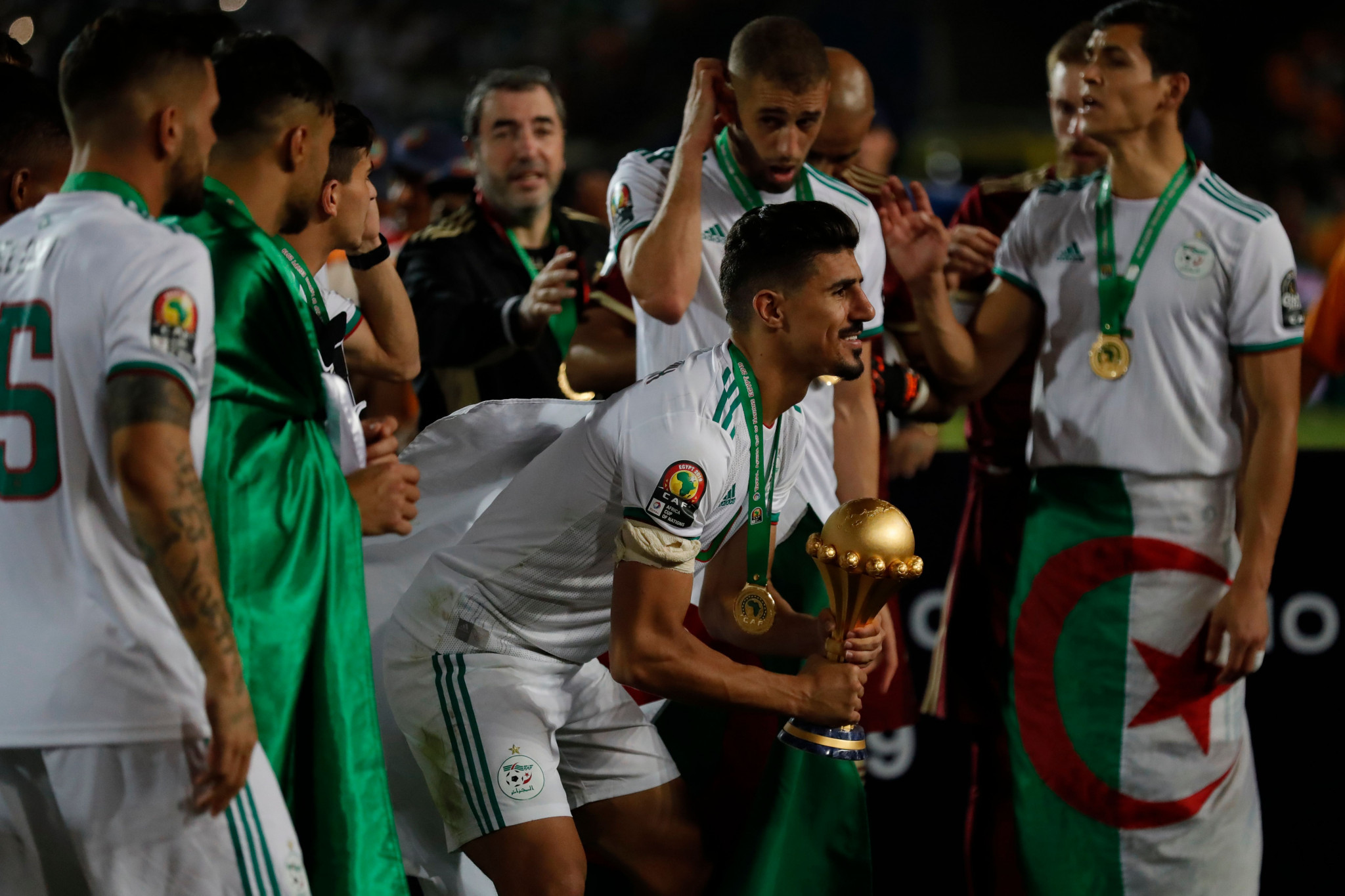 Baghdad Bounedjah celebrates after Algeria win the Africa Cup of Nations ©Getty Images