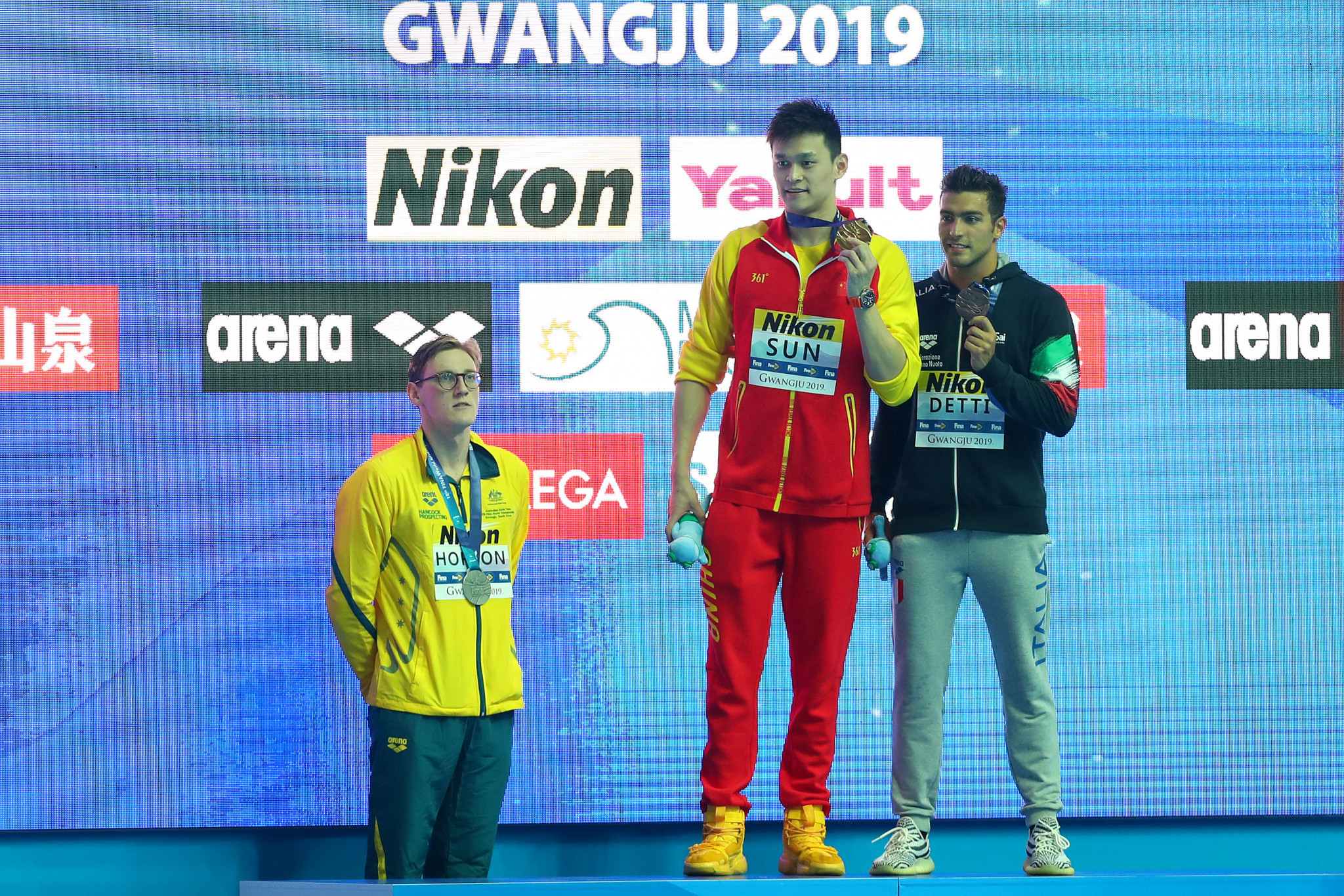 Horton makes podium protest as controversial Chinese swimmer Sun claims gold in Gwangju