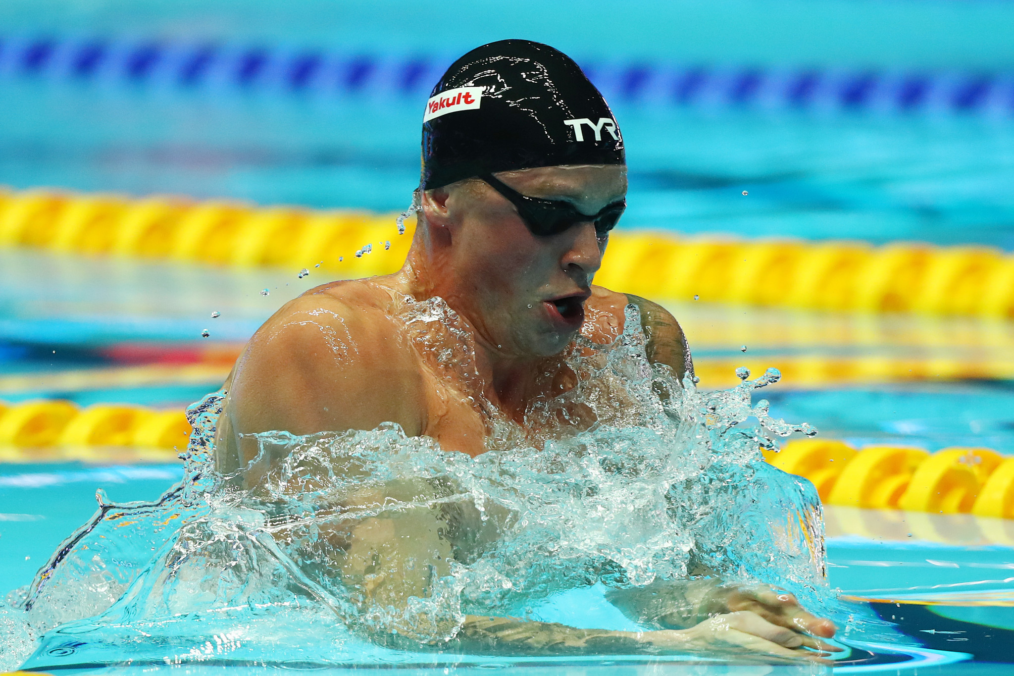 Adam Peaty of Britain set a world record of 56.88 seconds in winning his 100m breaststroke semi-final in Gwangju ©Getty Images 