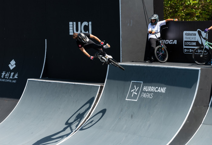 Switzerland's Nikita Ducarroz won the BMX freestyle park final in the second and final leg of the FISE European Series in Châteauroux, France ©FISE