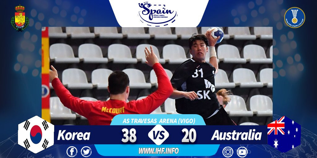 South Korea earned the last place in the round-of-16 at the Men's Junior Handball World Championships in Spain by beating Australia today ©IHF