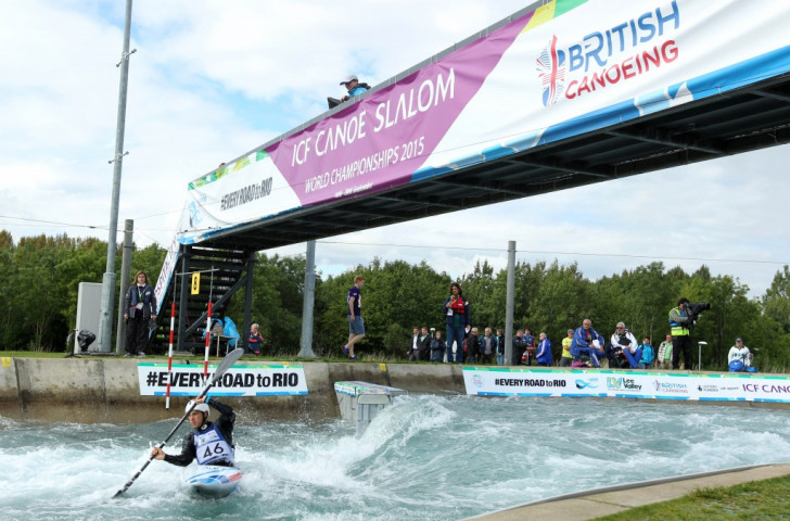 Competitors in action at this year' Canoe Slalom World Championships on the London 2012 Lee Valley course 