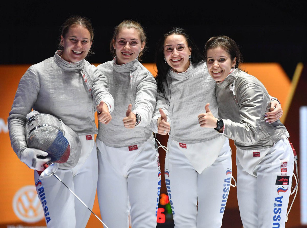 Russia avenged their 2018 final defeat to France to win the women's team sabre event on the last day of the World Fencing Championships in Budapest ©FIE/Twitter