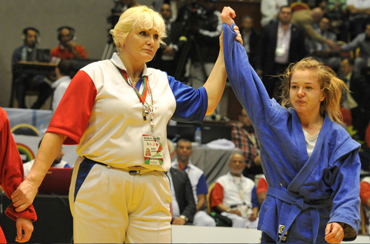 Ukraine's Mariia Buiok won the first final of the evening, sealing top honours in the women's 52kg category ©FIAS 