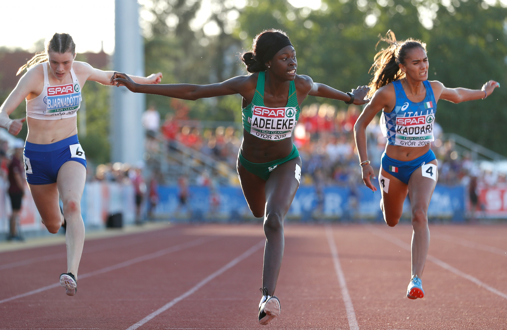 Ireland's Rhasidat Adeleke completes her sprint double at the Summer EYOF in Baku as she wins the girls' 200m ©Getty Images