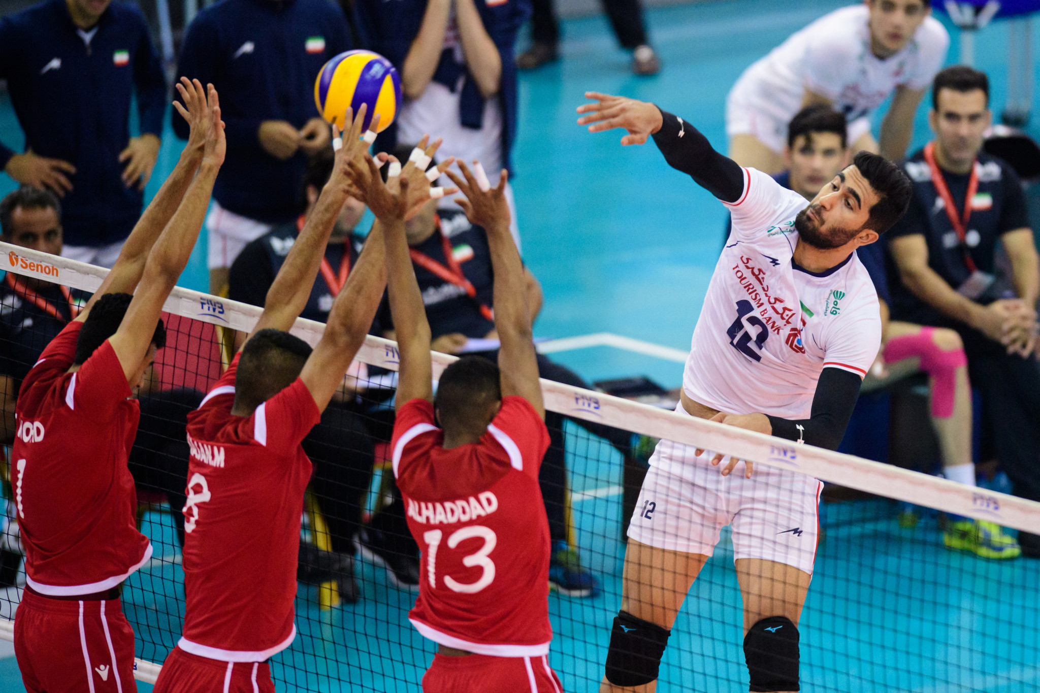 Iran's captain Amirhossein Esfandiar, right, has led his team to a first final in the FIVB Men's Under-21 World Championship in Bahrain ©FIVB