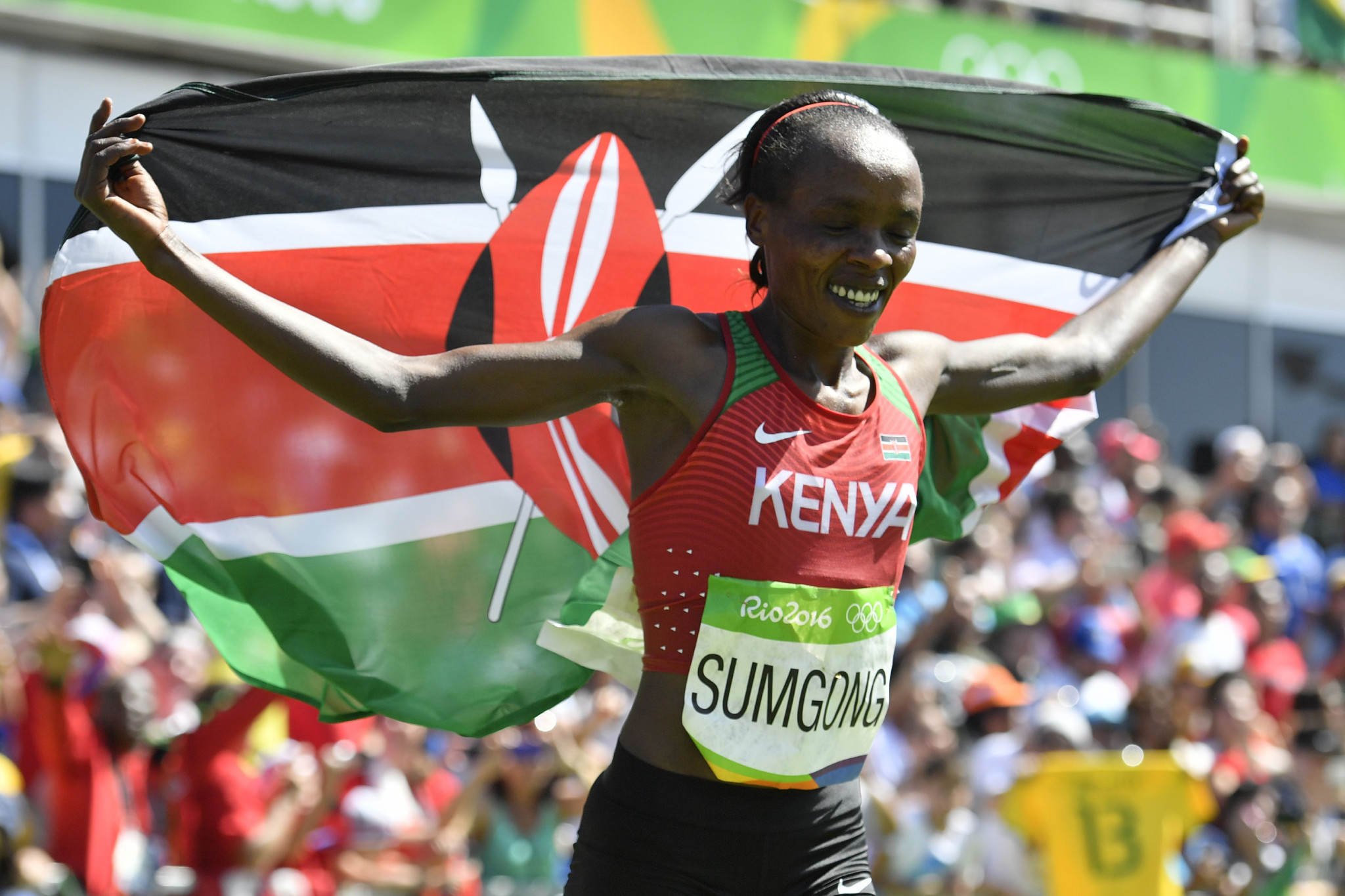 The 2016 Olympic marathon gold medallist Jemima Sumgong is one of the Kenyan athletes serving a ban for a positive test and tampering ©Getty Images