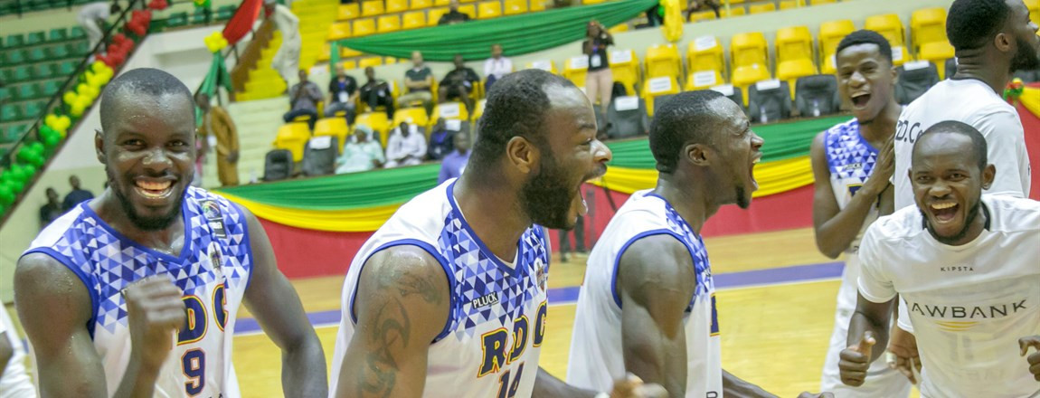 Democratic Republic of Congo players celebrate after beating Kenya to win the first FIBA AfroCan title ©FIBA