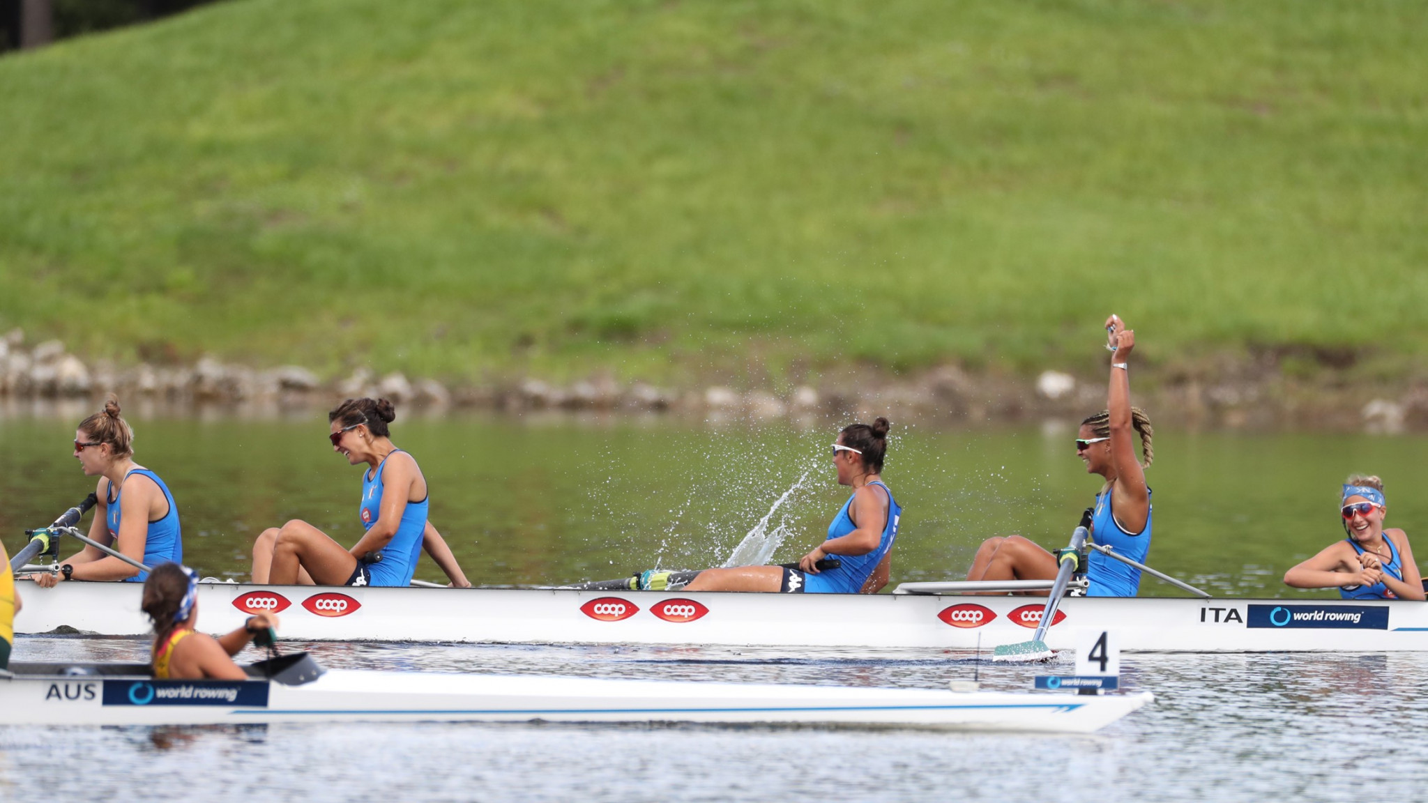 Italy set a new world's best time in the  women's coxed four ©World Rowing