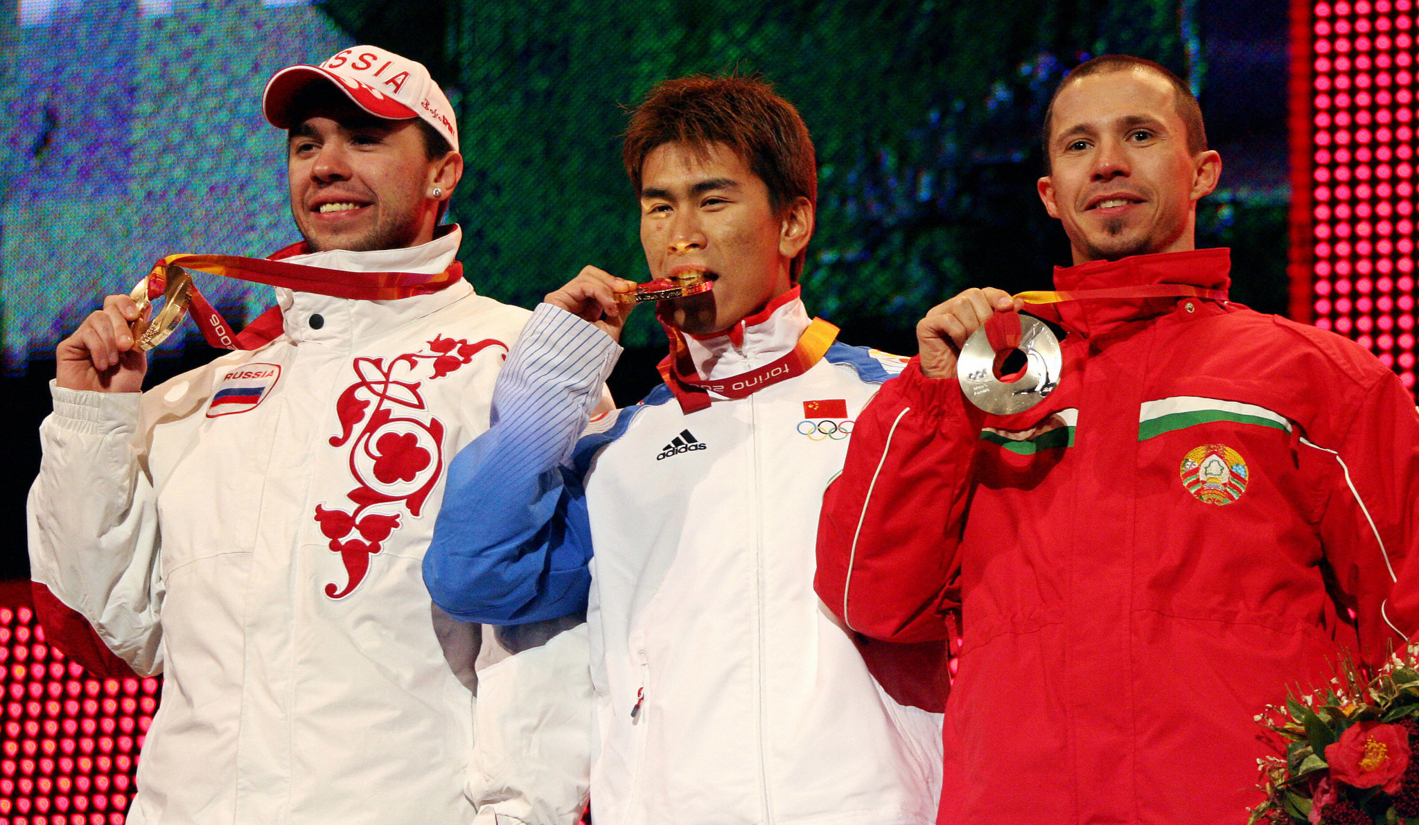 Vladimir Lebedev, left, represented Russia between 2000 and 2010, winning bronze at Turin 2006 in the men's aerials ©Getty Images